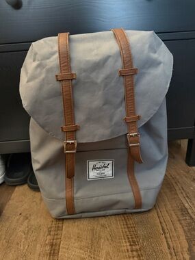 Herschel Classic Gray Backpack with Brown Straps